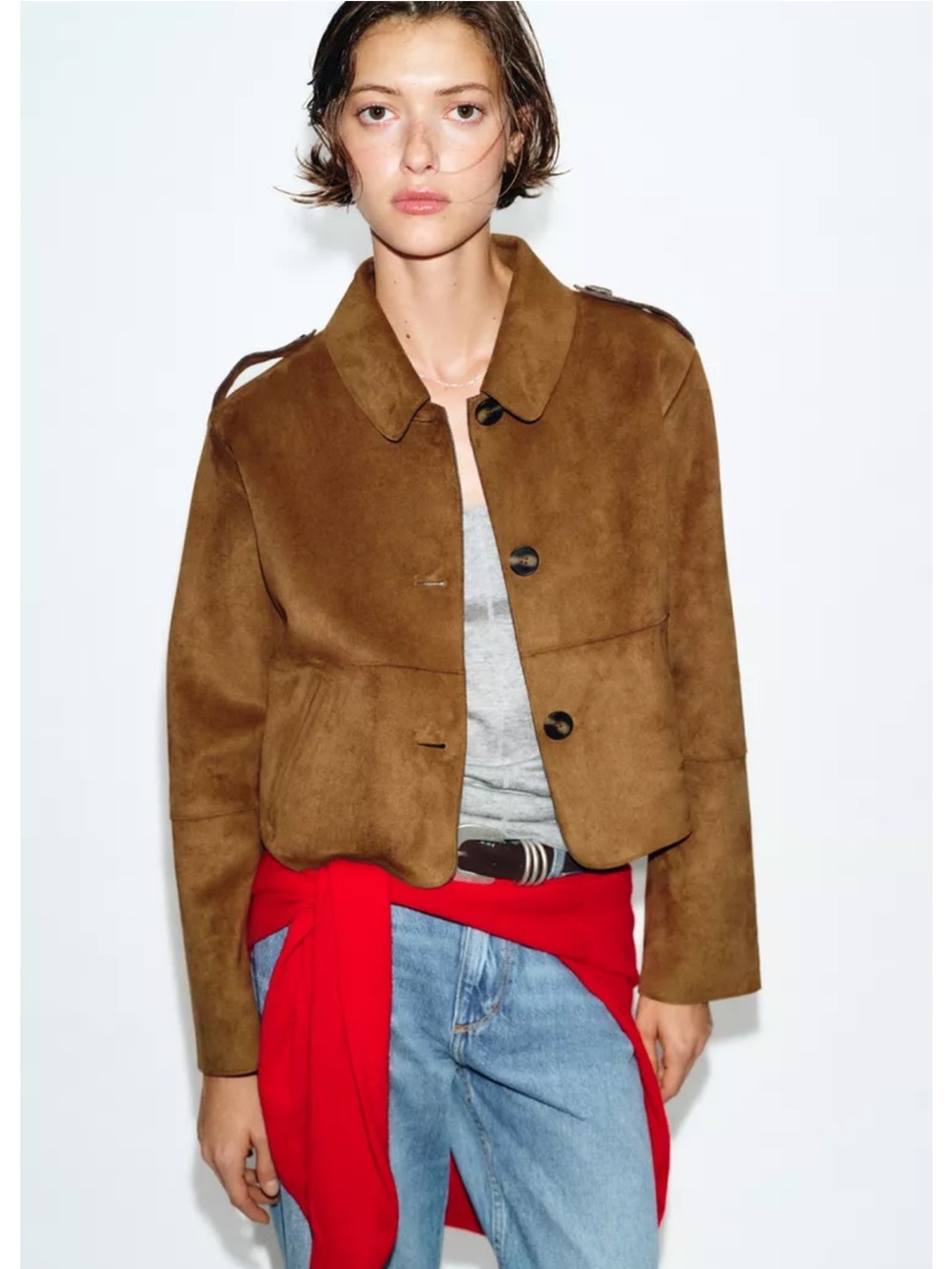 Zara FAUX SUEDE CROPPED JACKET